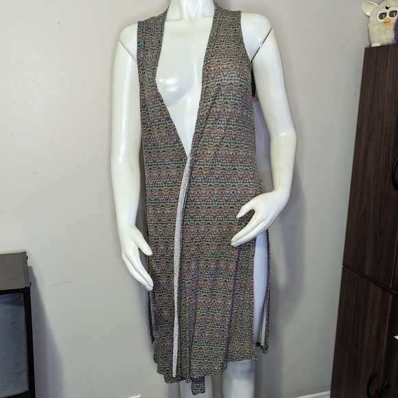 LuLaRoe Rainbow Patterned Sleeveless Duster Cardigan S GUC - Picture 1 of 7
